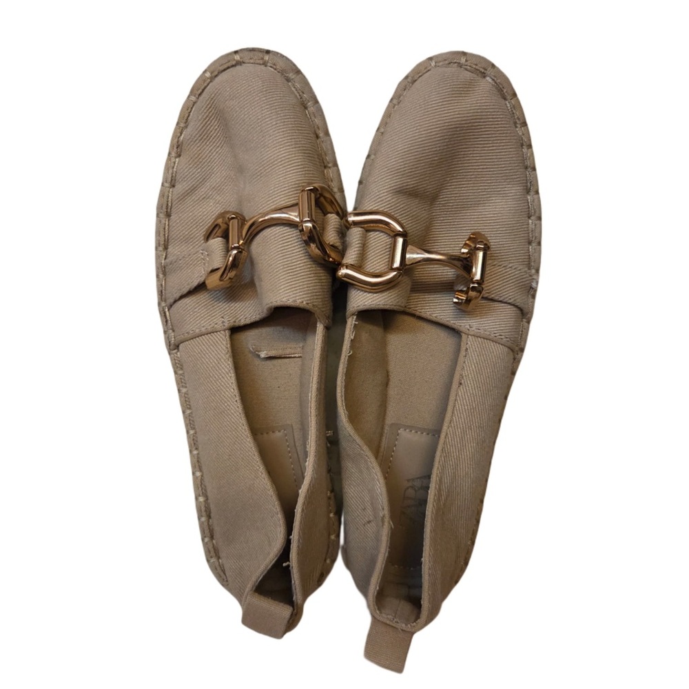 Zara Beige Espadrille Flats with Gold Buckle